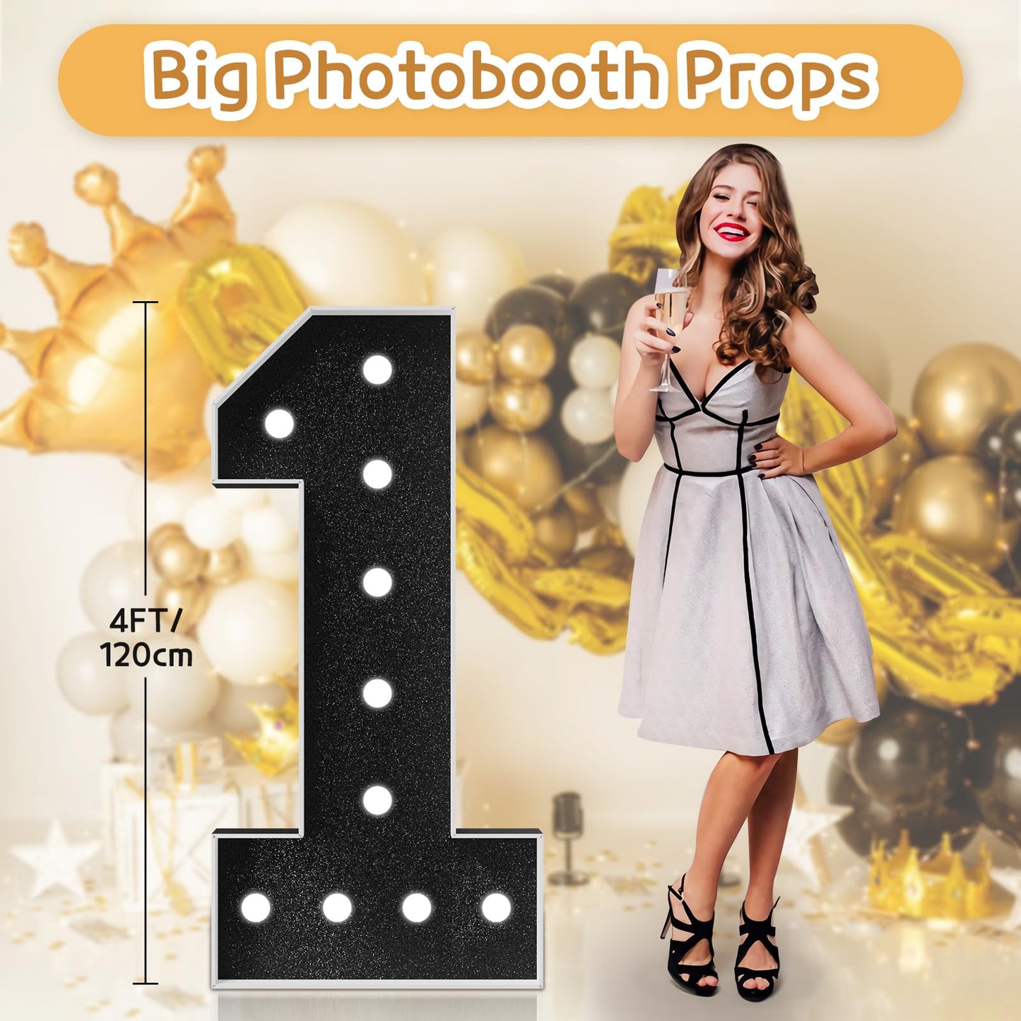 Imprsv Marquee Numbers Black Birthday Decorations: Large 4 Feet Tall Light Up Numbers 1St 21St First Party Decor Big Mosaic Card