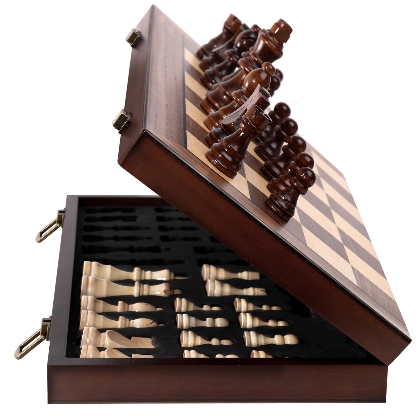 enhanced Wooden Chess Set with Protective Carry Bag - 15 Folding Chess Board & Chess Pieces - Classic Strategy Game for mature-themeds & Kids for Chess Lovers  Beginners