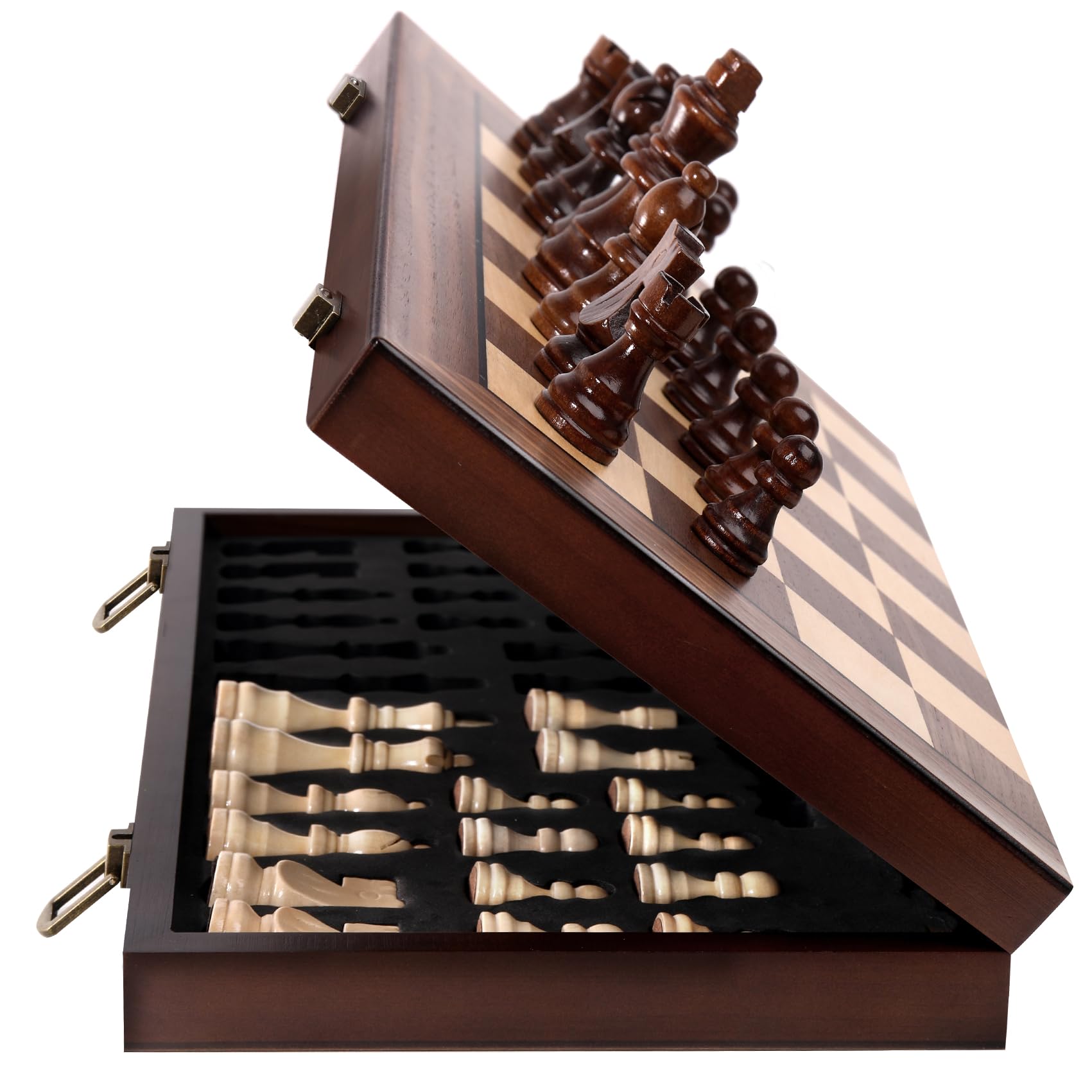 enhanced Wooden Chess Set with Protective Carry Bag - 15 Folding Chess Board & Chess Pieces - Classic Strategy Game for mature-themeds & Kids for Chess Lovers  Beginners