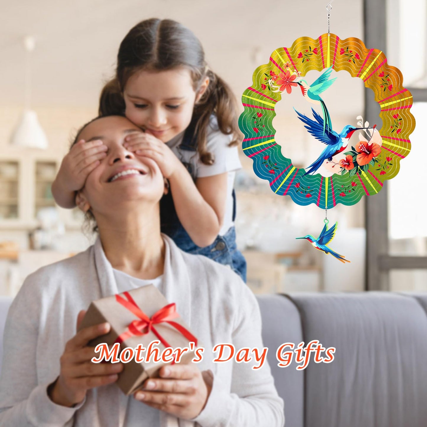 Hummingbird Metal Wind Spinners, Hummingbird Gifts For Women Mom Grandma Wife Men, 12 Inch 3D Stainless Steel Hanging Wind Spinn
