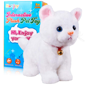 White Plush Cat Stuffed Animal Interactive Cat Robot, Robotic Cat Barking Meow Kitten Touch Control, Electronic Pet, Robot Kitty Toy, Animated Cat For Girl Baby Kid L:12' * H:8' *