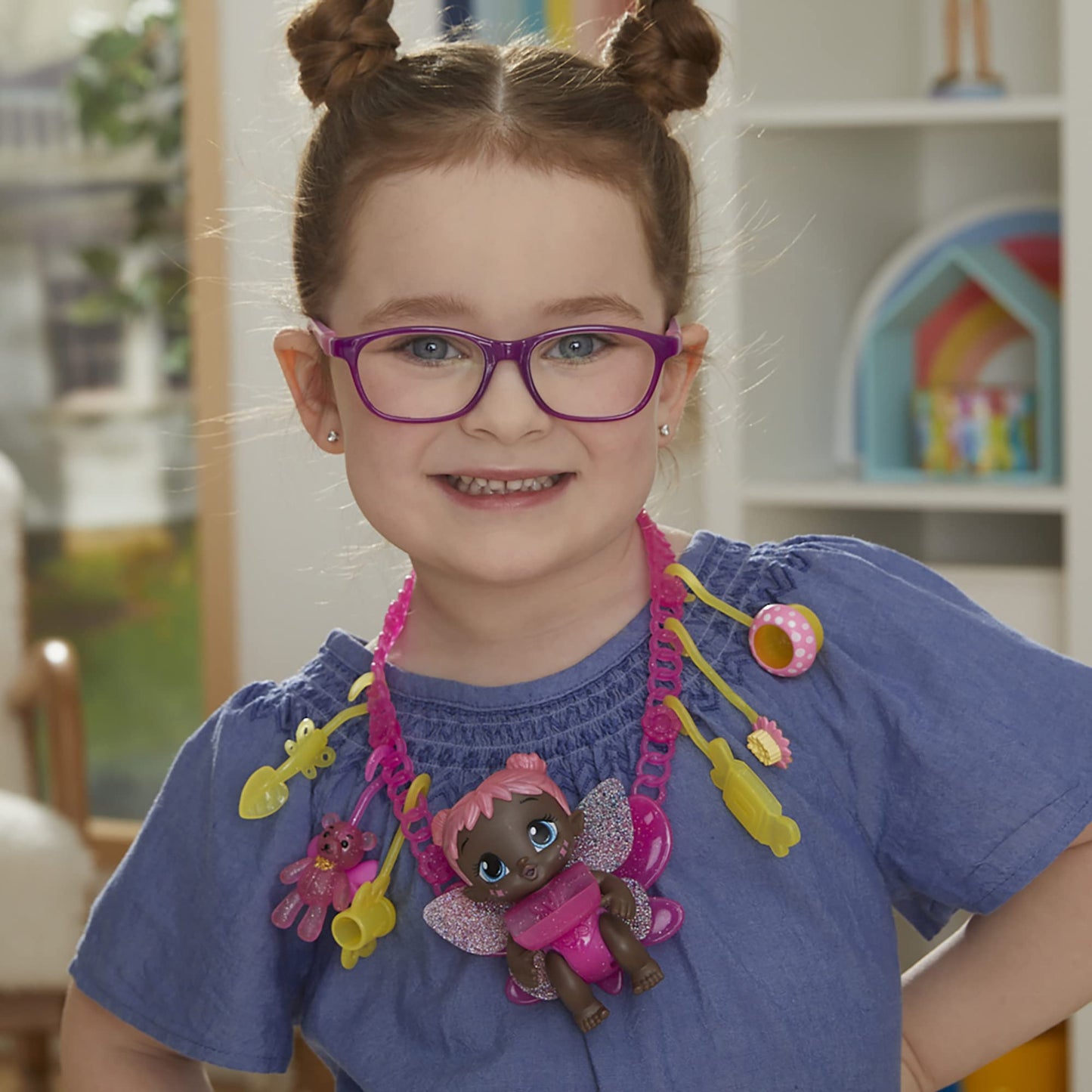 Baby Alive Glo Pixies Minis Carry n Care Necklace, Rose Blossom, 3.75-Inch Pixie Doll Toy with Doll Carrier and Nurturing Charm