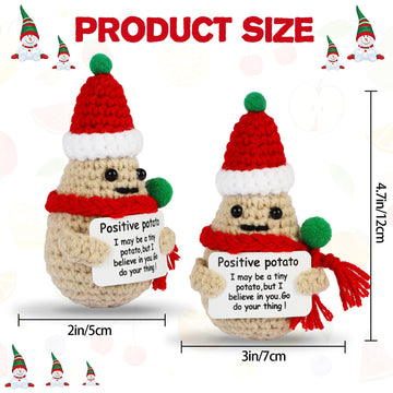 Dafuriet Mini Funny Positive Potato, 3 Inch Knitted Wool Doll With Positive Card For Cheer Up Gifts And Party Decorations, Cute Wool Positive Potato Crochet Doll For Birthday Gifts (Christmas Potato)