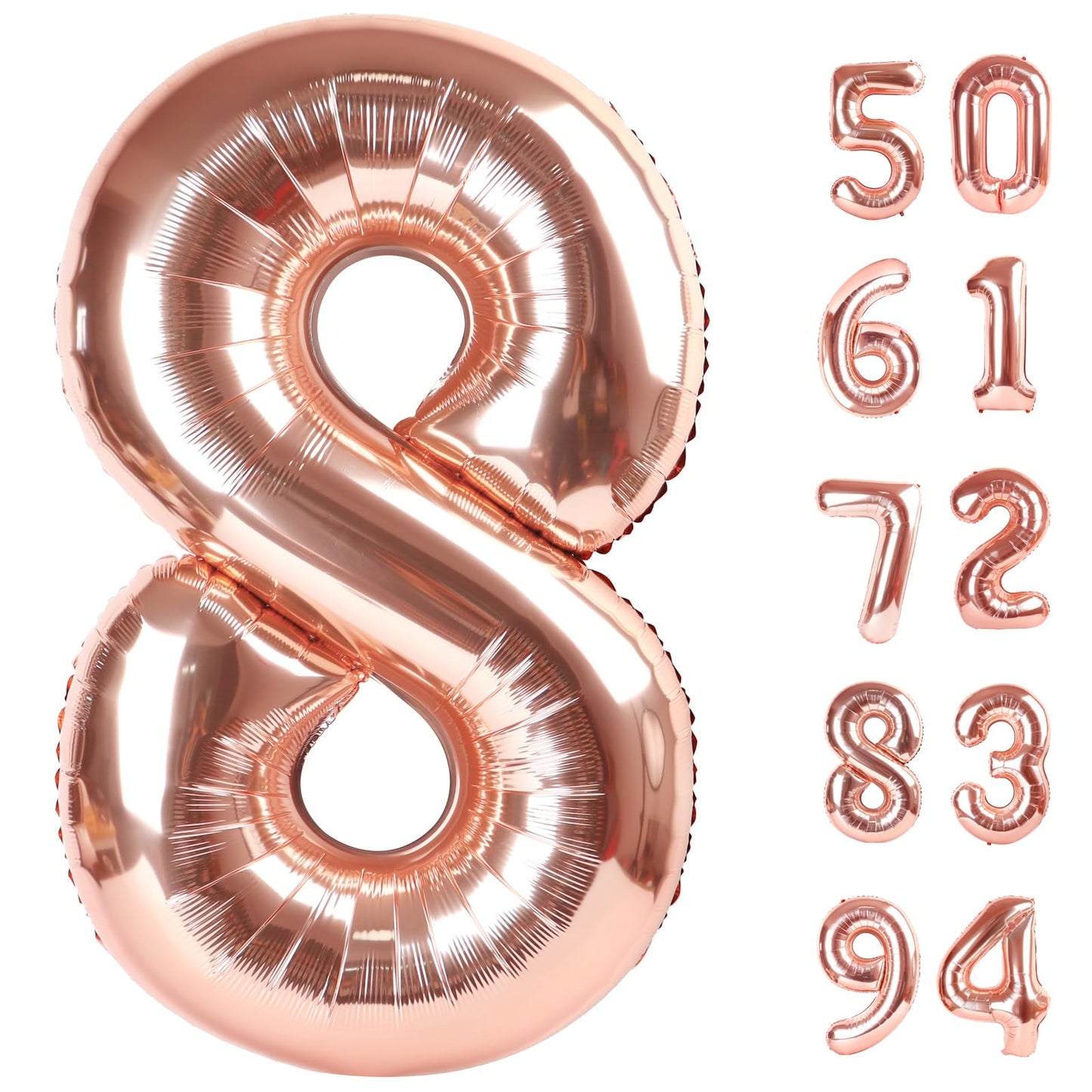 Rose Gold 8 Balloon, Number Balloons 40 Inch, 8Th Birthday Decorations For Boys Girls, Birthday Balloons, Rose Gold Party Suppli