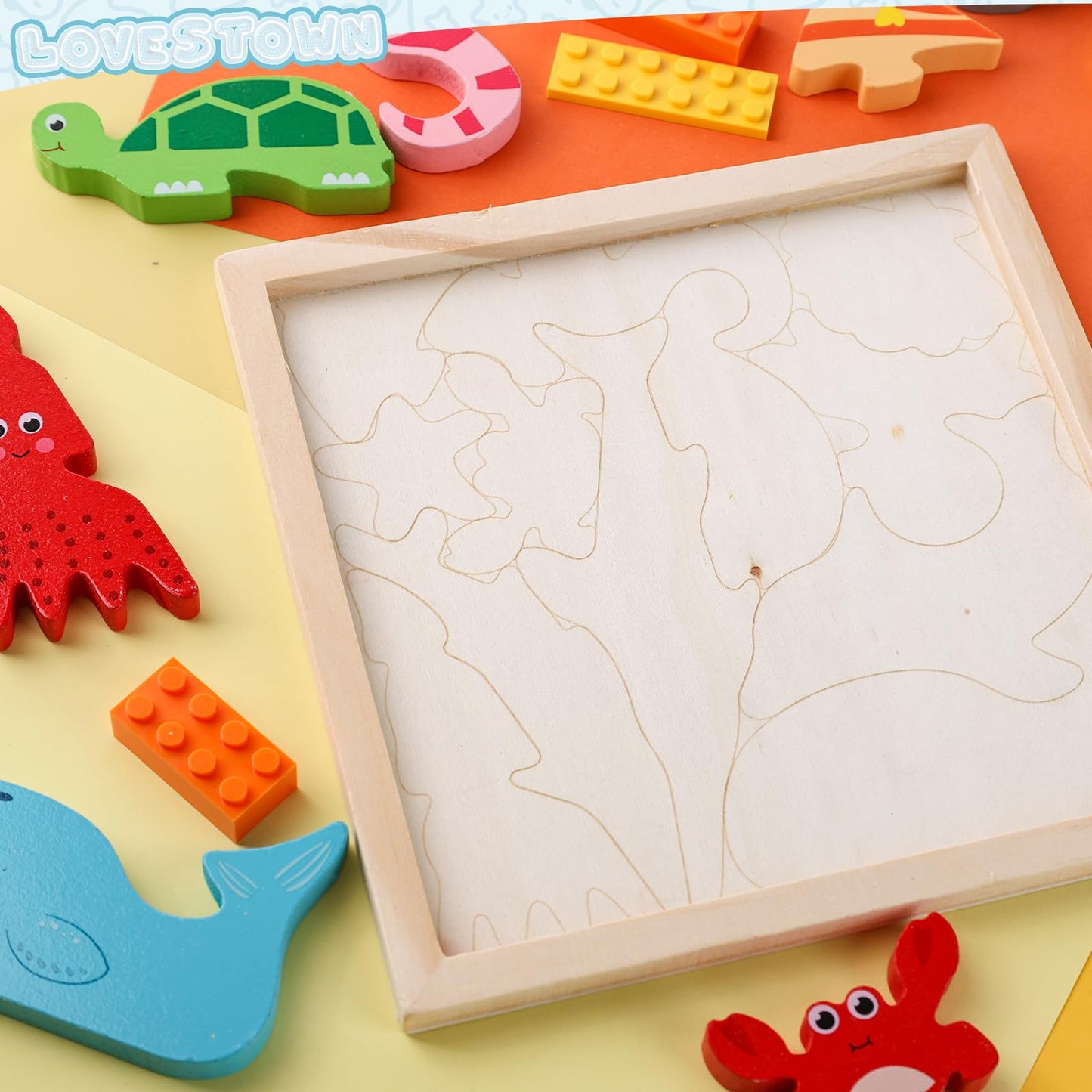 Lovestown Wooden Sea Animal Stacking Puzzles, Chunky Montessori Jigsaw Toys For Kids, Educational Preschool Learning Toys, Toddler Birthday Gifts, 12 Pcs