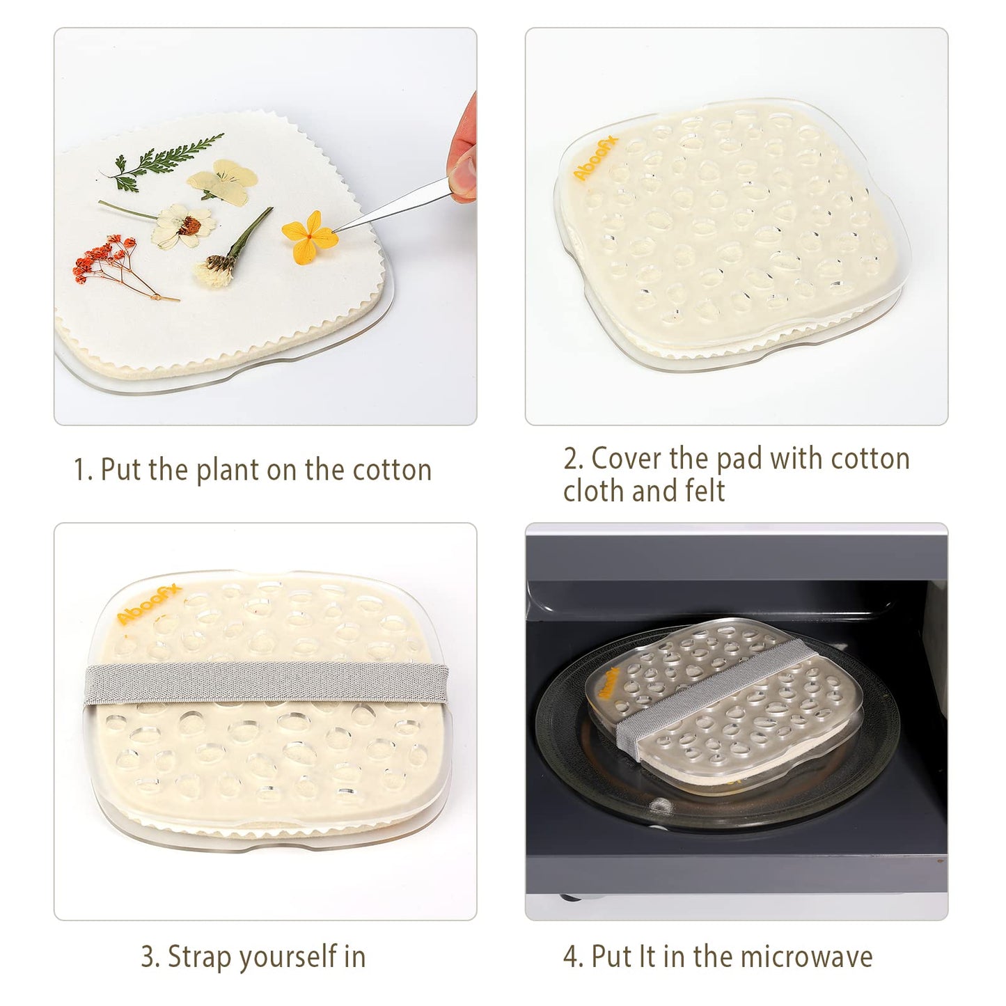 Aboofx Microwave Flower Press Kit - 6.3"x6.3", White, Fast Pressing for DIY Arts & Crafts, Ideal Gift