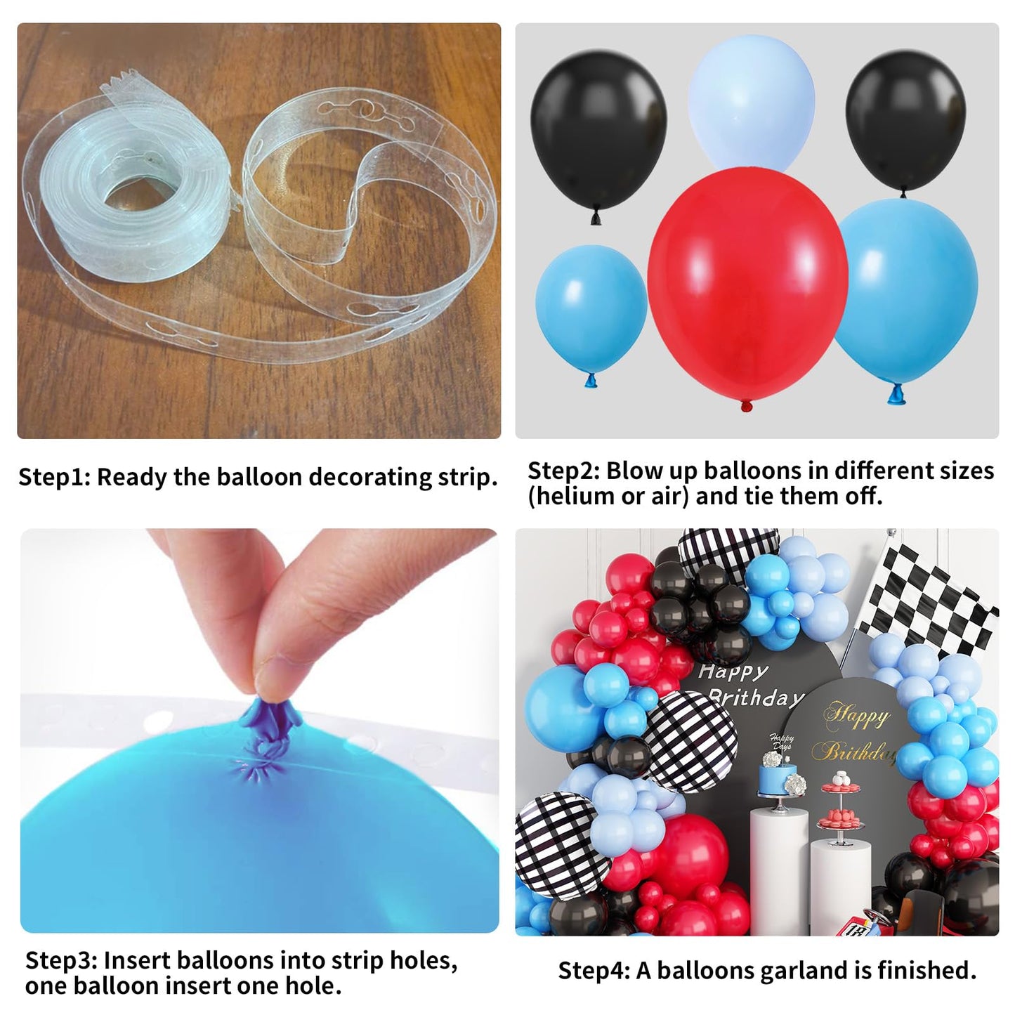 Race Car Balloons Arch Garland Kit Red Blue Black Checkered Flag Foil Balloon Racing Car Theme Two Fast 2Nd Birthday Race Car Theme Party Decorations Supplies For Boys