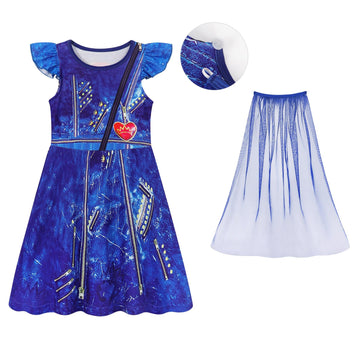 Wonderbabe Descendants 3 Costume Evie Dress Girls Popular Musical Cosplay Dress Princess Birthday Party Dress Up Clothes Halloween Outfits With Cape Size 6-7