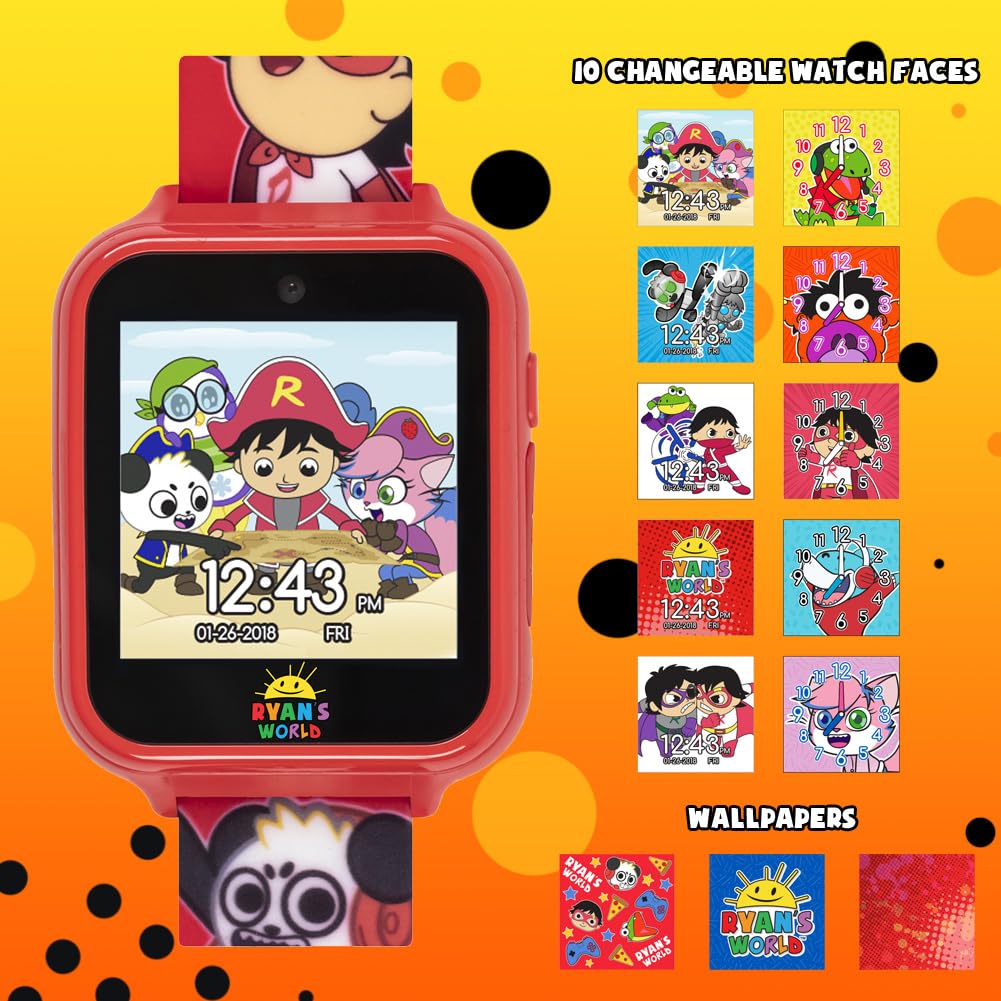 Accutime Kids Ryan'S World Red Educational Touchscreen Smart Watch Toy For Boys, Girls, Toddlers - Selfie Cam, Learning Games, Alarm, Calculator, Pedometer And More (Model: Ryw4037Az)