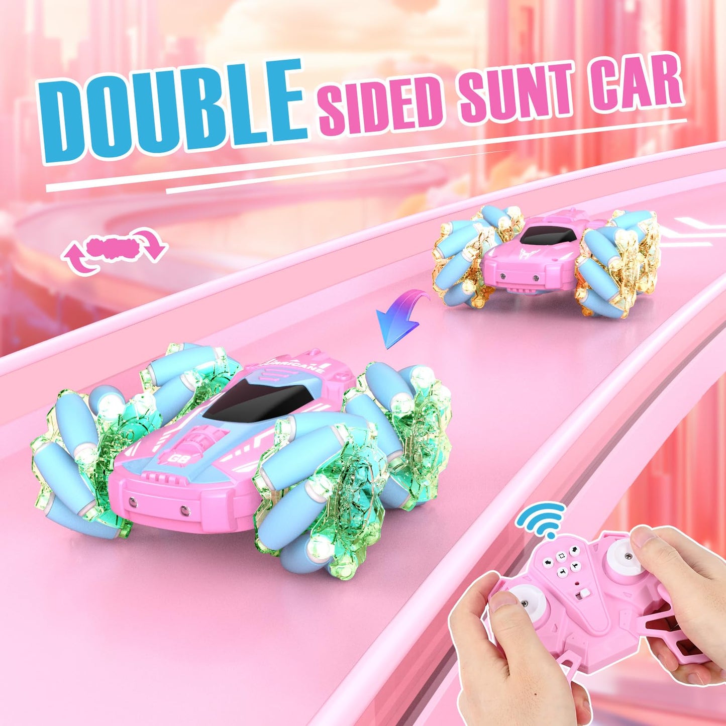 NQD Remote Control Car for Girls, RC Car 2.4 GHz Double Sided 360 Rotating Rc Stunt Car with Cool Lights Music Rechargeable All