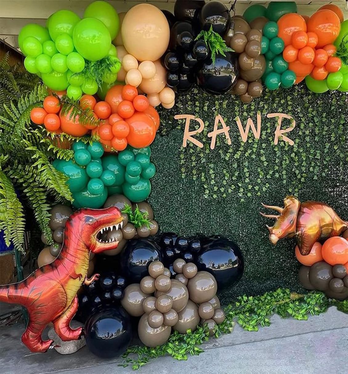 Dinosaur Balloon Arch, Dinosaur Balloon Garland Kit, Retro Green Orange Brown Balloons With Dinosaur Foil Balloon For Kids Dinos