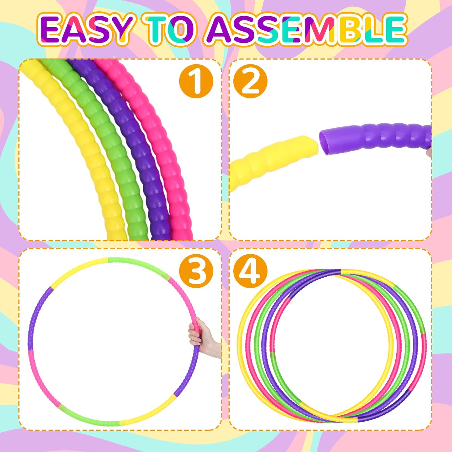 Syhood 12 Pcs Toy Color Hoop Plastic Detachable Adjustable Hoop Light Weight Exercise Hoop Fitness Hoop Equipment Toy Waist Ring for mature-themed Party Game Dance  3 Sizes(Green  Rose  Yellow  Purple)