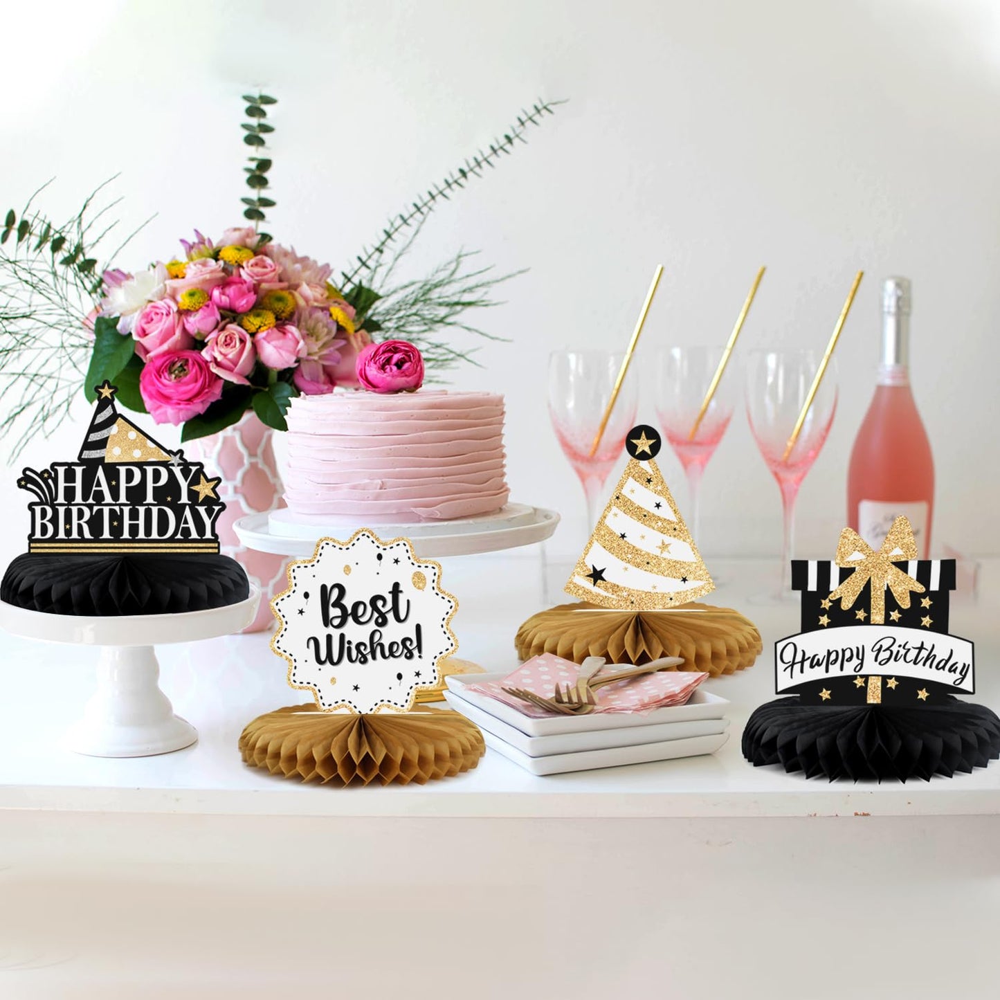 LASKYER Happy 34th Birthday Party Decorations, Glitter Shiny Honeycomb Table Centerpieces 34 Years Old Birthday Party Photoprop