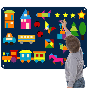 Craftstory 144 Pcs Shapes Felt-Board for Toddlers, Preschool Classroom Must Haves Learning Activities Tangram Toys Teacher Aide 