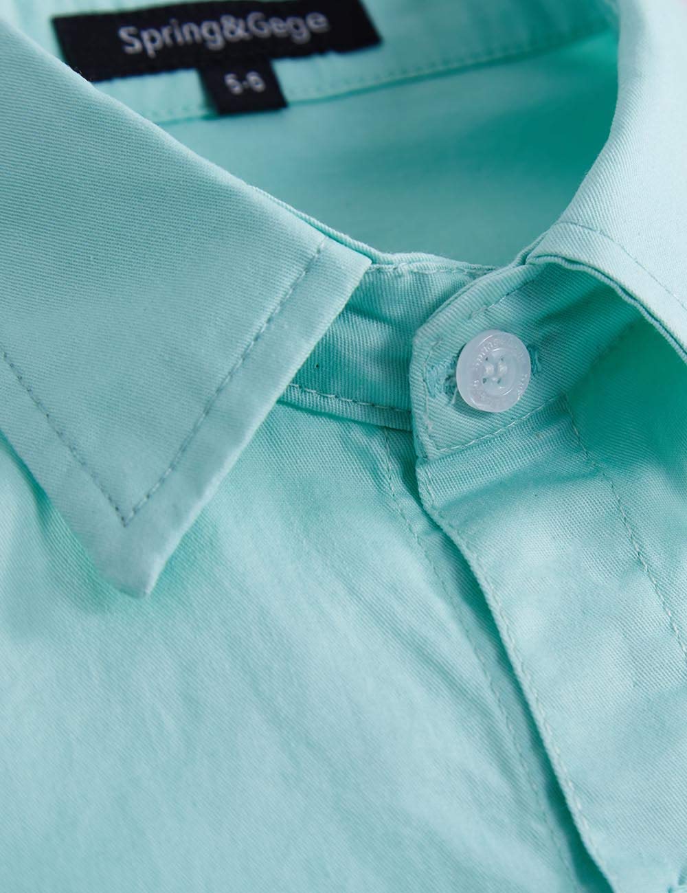 Springgege Boys Long Sleeve Dress Shirts Formal Uniform Woven Solid, Aqua, 9-10 Years