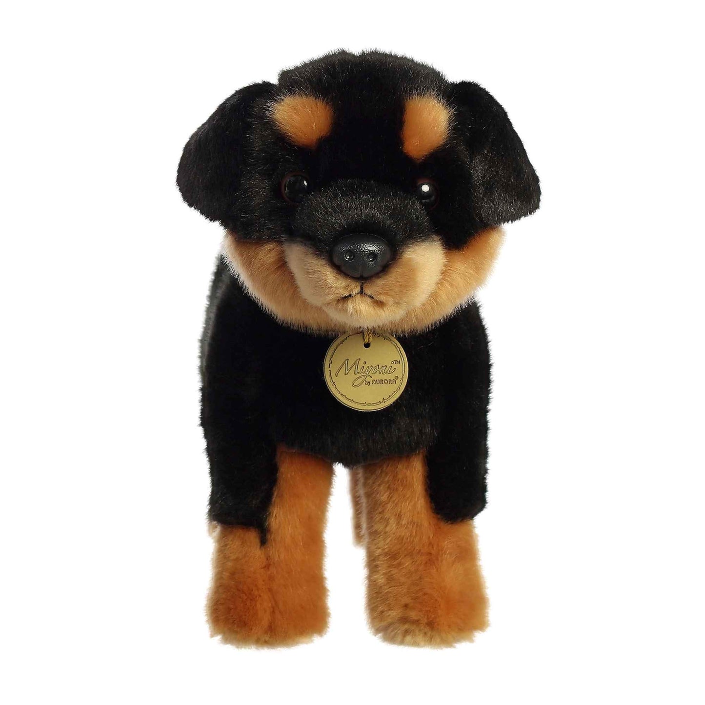 Aurora® Rottweiler Stuffed Animal - 10" Black Plush Toy, Lifelike Detail, Polyester, Model 26433