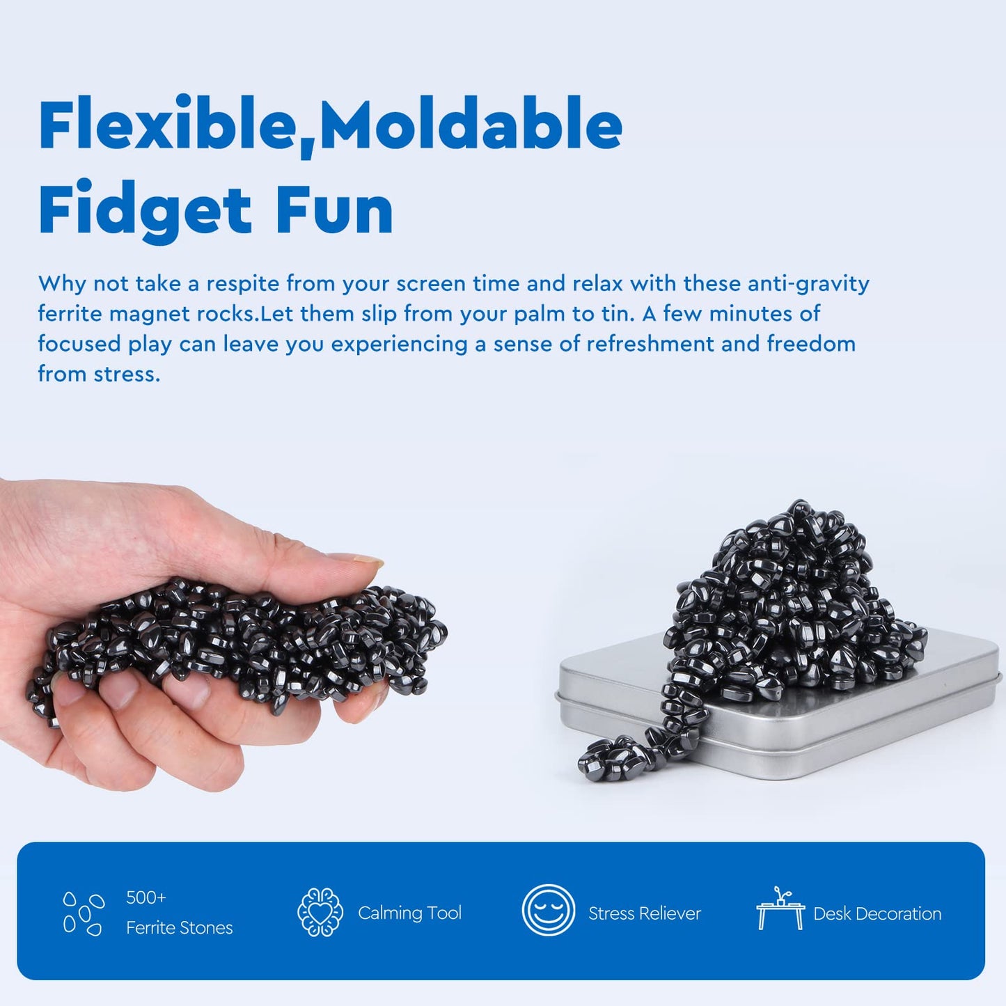 Ferrite Putty, Black Over 500 Weak Magnetic Ferrite Stones, Easter Basket Stuffers & Fidget Gifts, Holiday Stocking Stuffer, Stress Relief Present, Desk Toys For Office And Fidget Toys For Adults