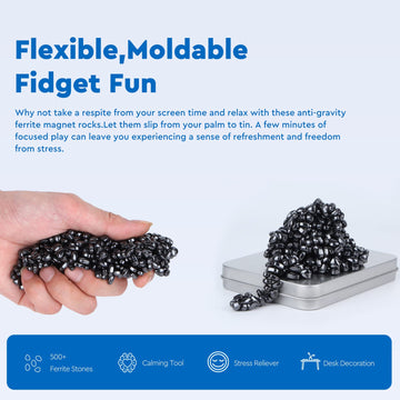 Ferrite Putty, Black Over 500 Weak Magnetic Ferrite Stones, Easter Basket Stuffers & Fidget Gifts, Holiday Stocking Stuffer, Stress Relief Present, Desk Toys For Office And Fidget Toys For Adults
