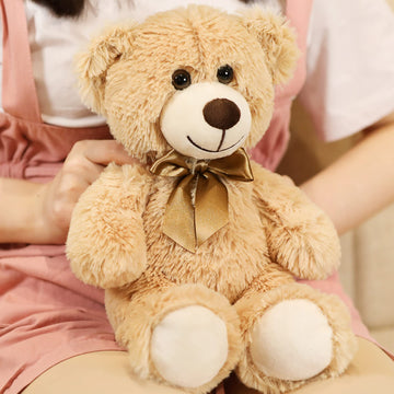Shafish Plush Teddy Bear Cute Stuffed Animal Bear With Bow Plush Toys 13.8 Inches (Khaki)