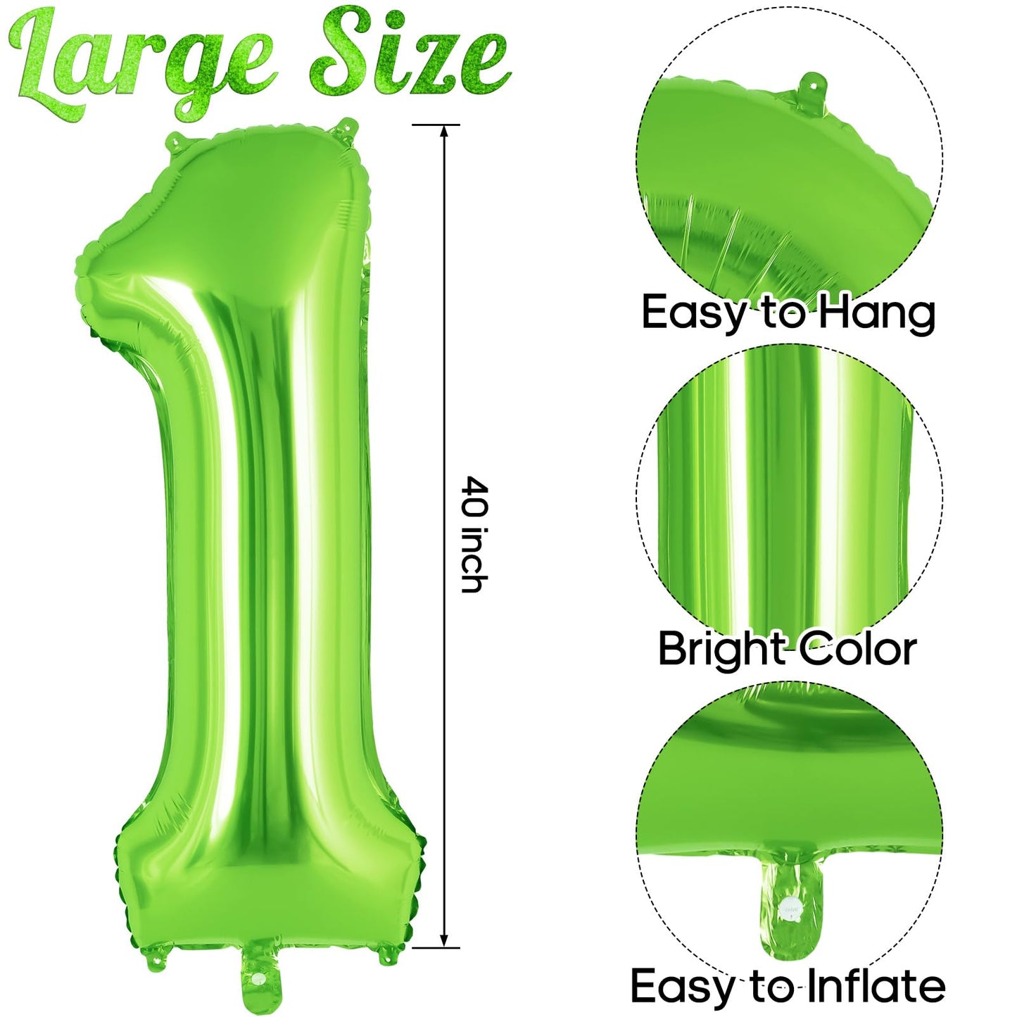 Green Number 1 Balloon 40 Inch, Big Large Foil Helium Number Balloons, Jumbo Giant Mylar Number 1 Balloons For 1 First Birthday