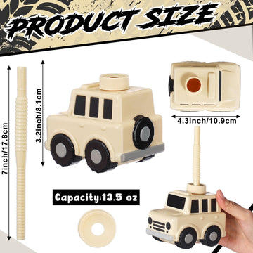 Tanlade 12 Pcs Vehicle Party Favor Gift Supplies SUV Cups with Straws, Plastic SUV Vehicle Shape Cup Reusable Vehicle Party Plas