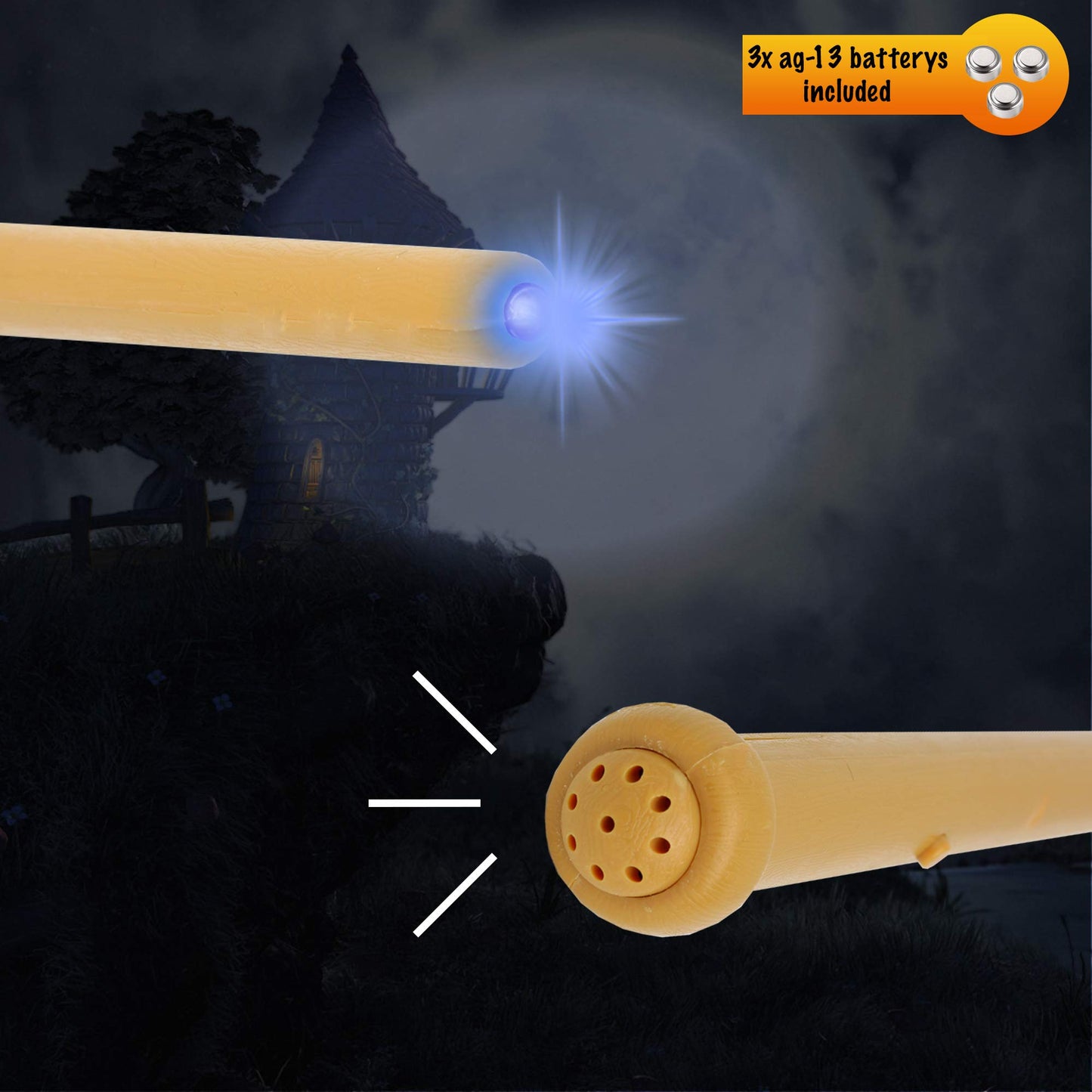 Skeleteen Light Up Magic Wand - Plastic Witch & Wizard Wand with Lights & Sounds - One Size - Natural - Model SK-175