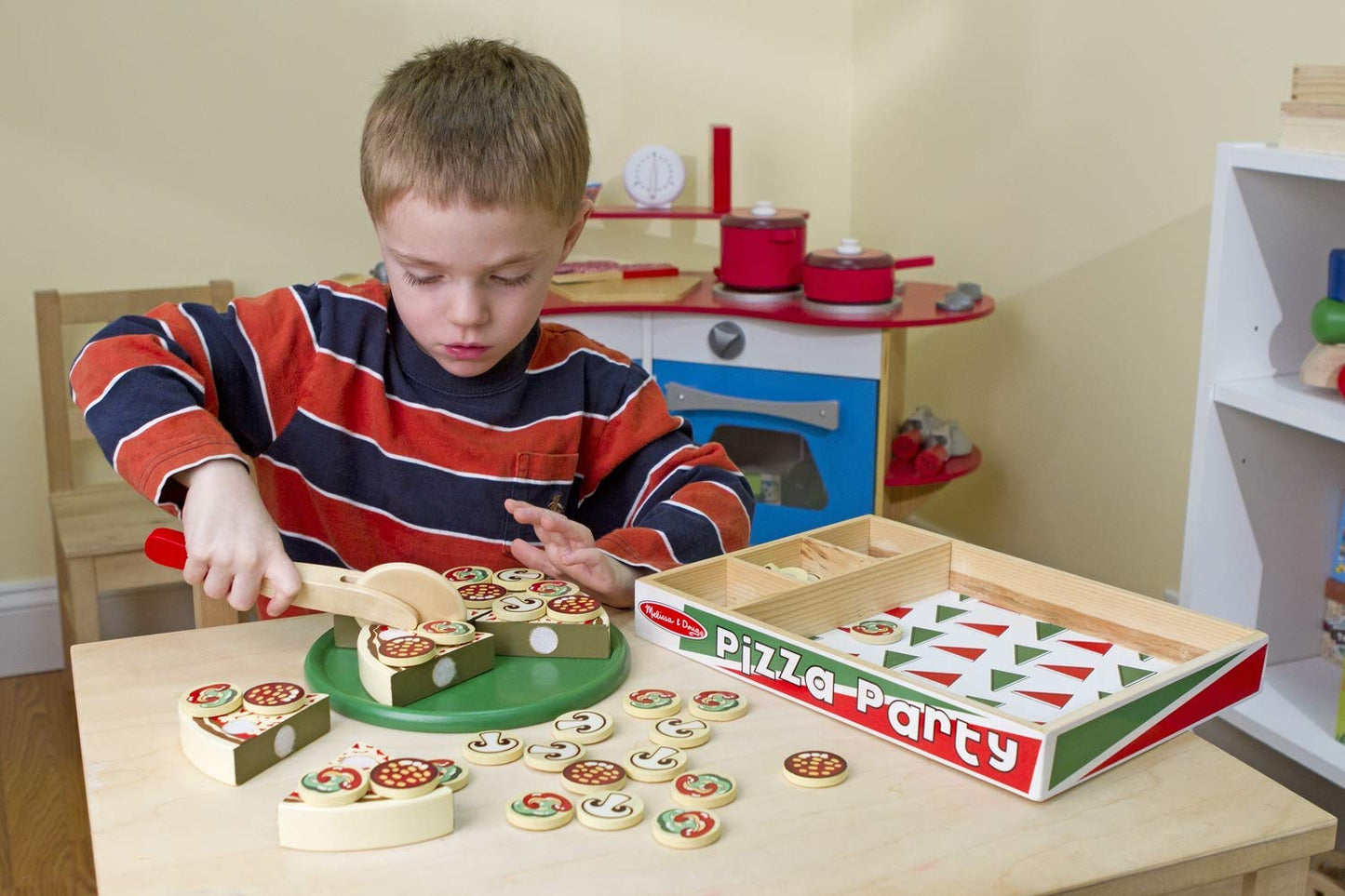 Melissa & Doug Pizza Party Wooden Play Food Set With 54 Toppings