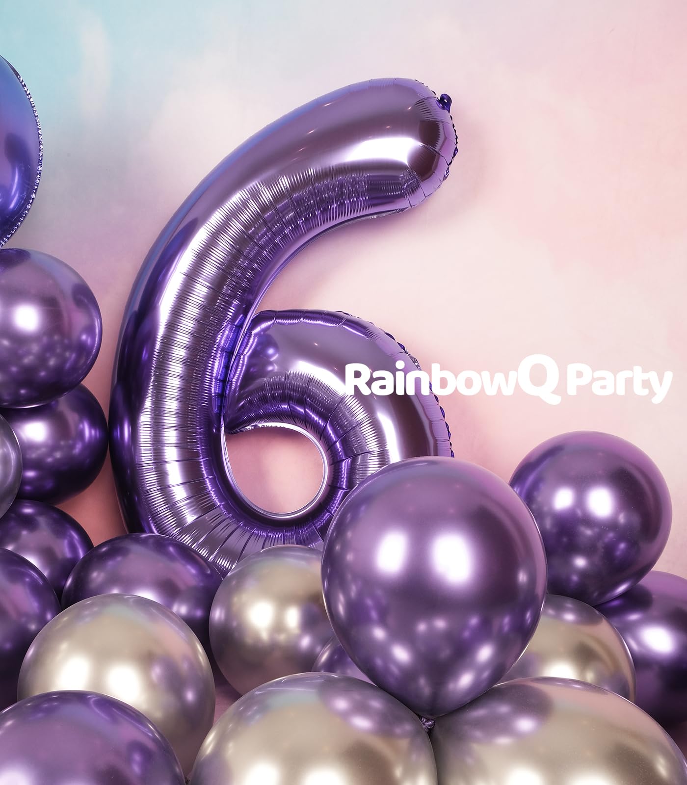 Rainbowq Party 6 Balloon Number 40 Inch For Boy Or Girl Big Purple 0-9 Foil Mylar Large 6 Number Balloon Happy 6Th Birthday Part