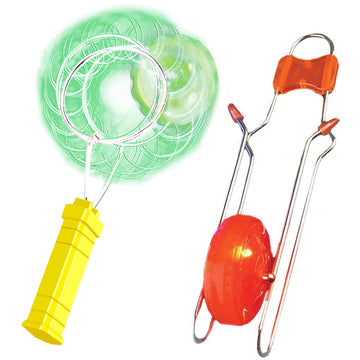 Retro Gyro Wheel Toy With Rail Twirler By Artcreativity – 8'' Gyro Toy And 8.5'' Magic Rail Twirler – Fun Spinning And Flashing Light Sensory Toy – Great Gift For Boys And Girls
