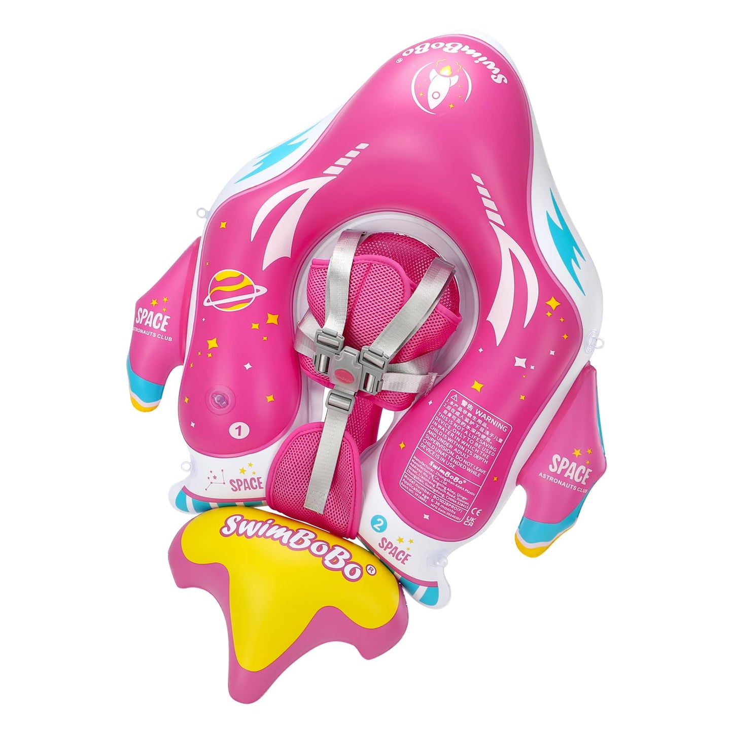 Swimbobo Baby Pool Float Inflatable Spaceship Infant Swim Float with Cloth Safety Seat Pool Toys for Kids 6-36 Months(Red  Large)