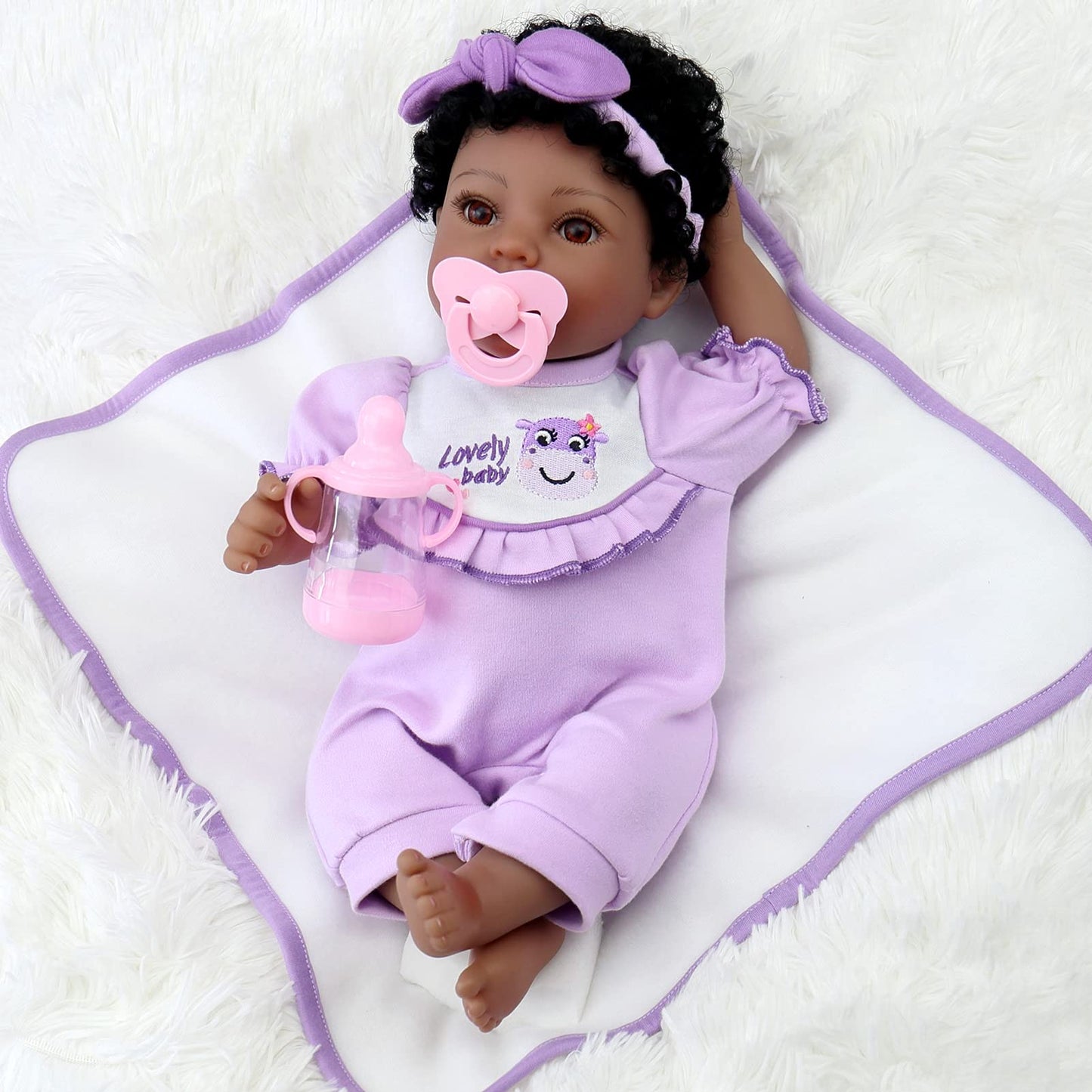 Aori Reborn Baby Dolls Black 18 Inch Lifelike Newborn Girl Doll Realistic Soft Posable Limbs And Weighted Cloth Body With Bassin