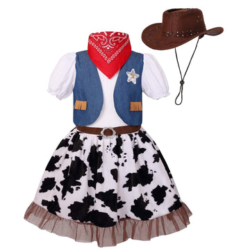 Lmyove Cowgirl Halloween Costume For Girls, Role Play Party Dress Up Outfit For Kids (Large, Blue)