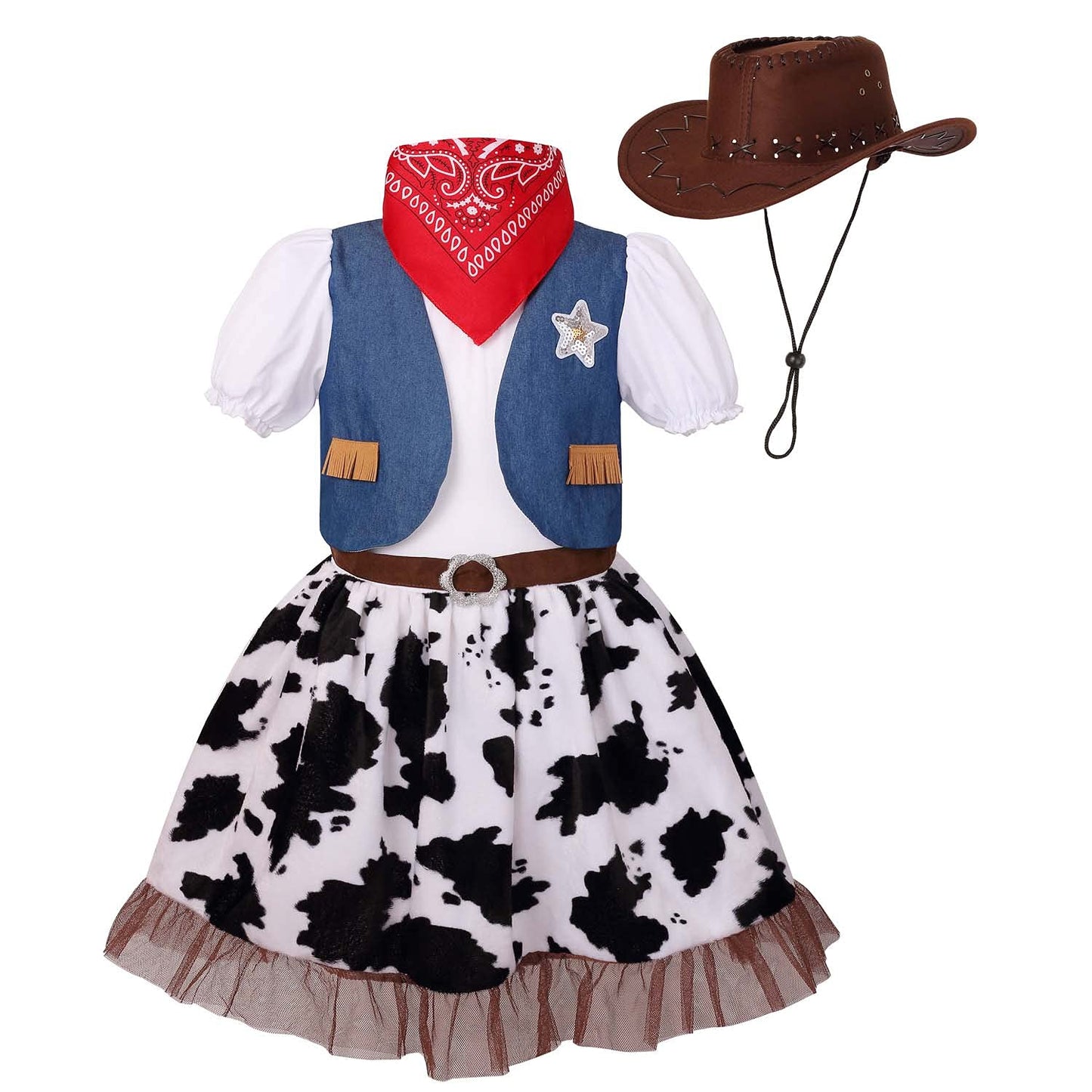 Lmyove Cowgirl Halloween Costume For Girls, Role Play Party Dress Up Outfit For Kids (Medium, Blue)