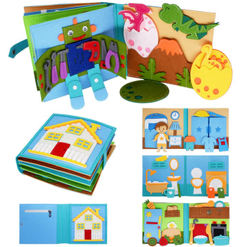 Montessori Felt Busy Book Toddlers Cloth Quite Book Preschool House Pretend Play Dress Up Game Early Learning Educational Travel Toys For Kids Age 3 4 5 6 Autism Sensory Toy Boys And Girls Easter Gift