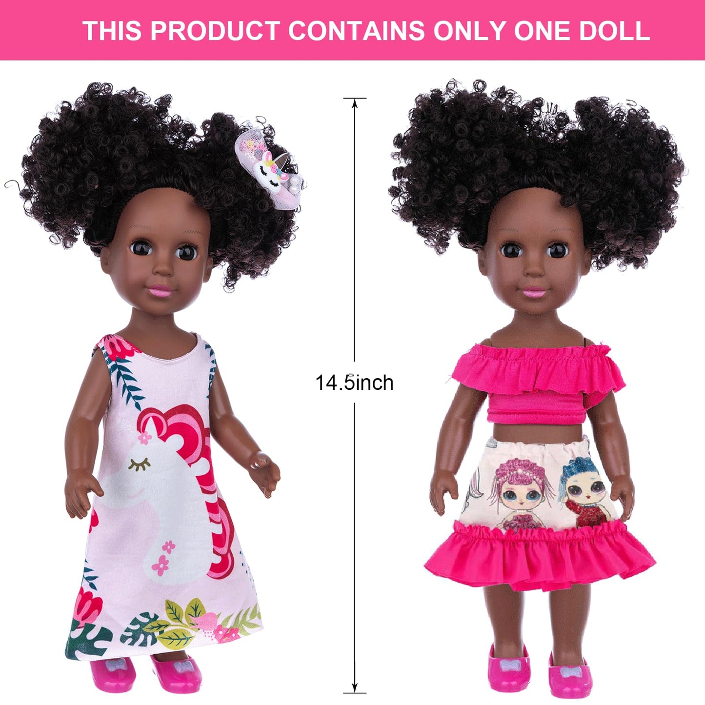OTMOON 14.5 Inch Black Doll with Clothes Dress Sets African Doll Black Dolls