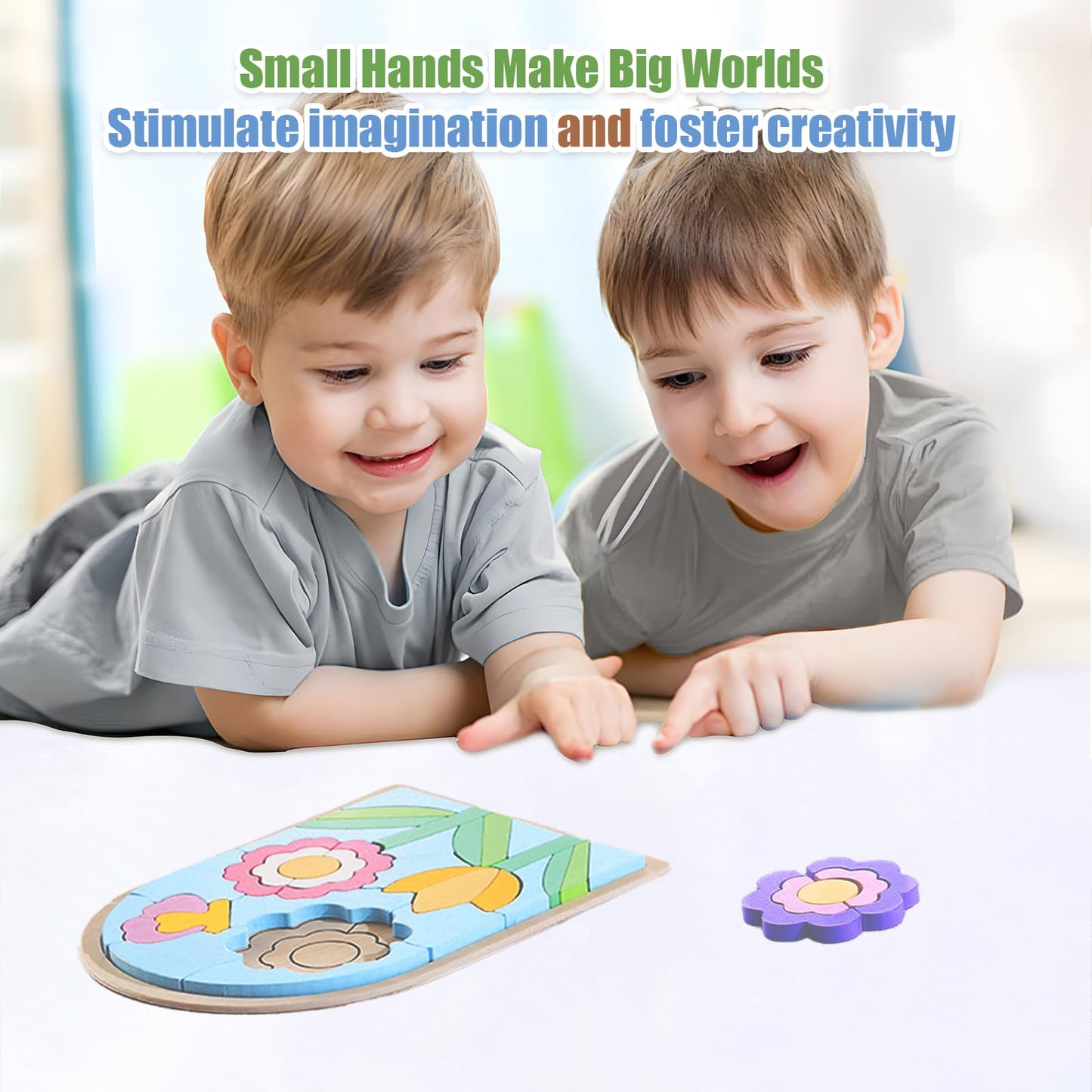 Lasoba Kids Puzzles - Wooden Color Shapes Puzzles For Toddlers Ages 3-6, Montessori Toys, Great Gifts For 3+ Year Olds (Flowers)