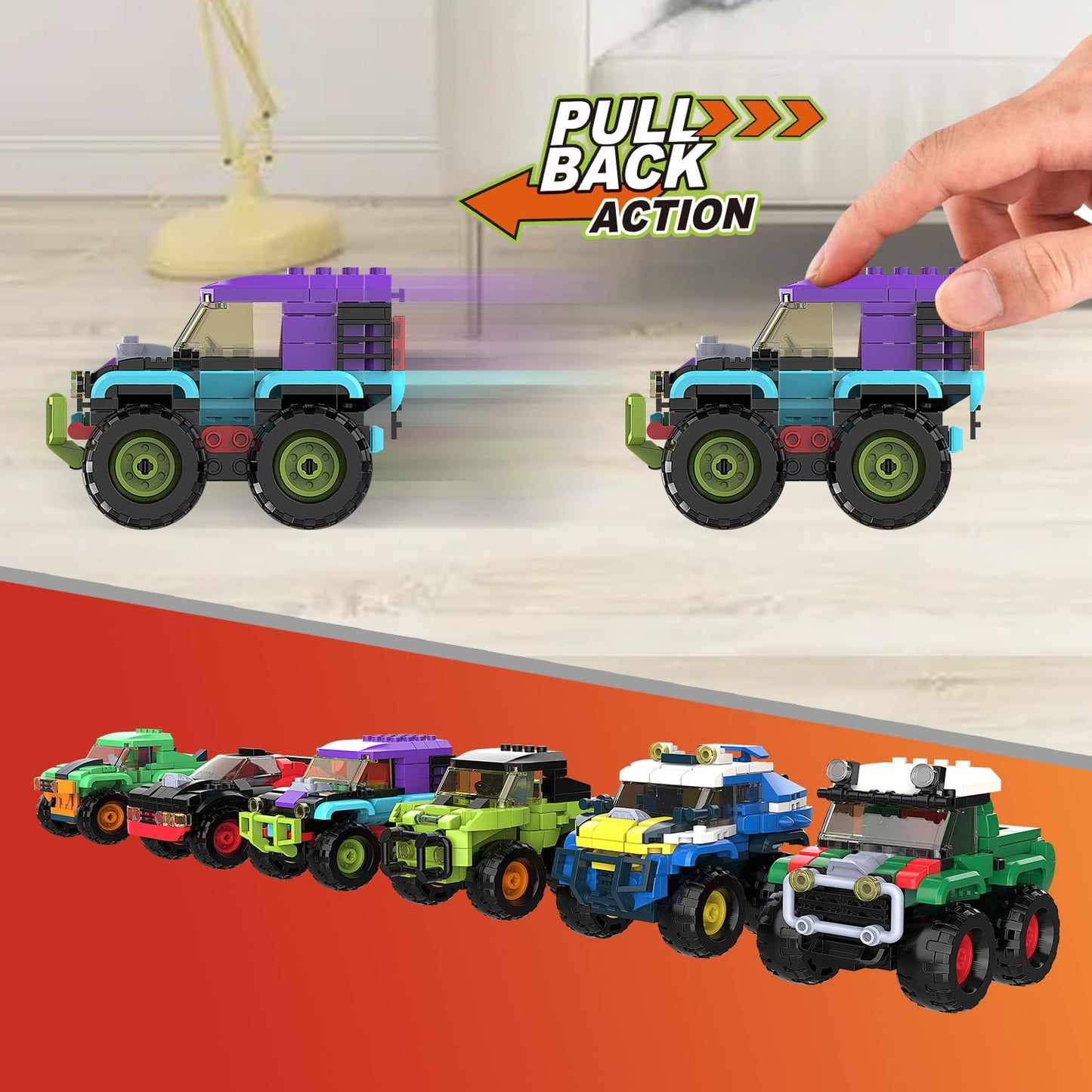 TG BLOCKS Monster Truck Micro Brick Building Toy for Boys and Girls, Pull Back Car Toys for Kids, DIY Building Toy, Gift Idea fo