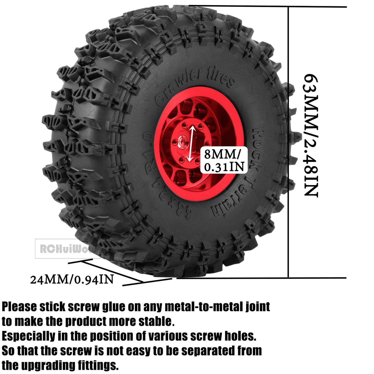RCHuiWow 1.0'' Beadlock RC Wheels and Tires for 1/18 TRX4M,1/24 Axai1 SCX24 RC Crawler,1.0 Beadlock Tires w/Alloy Aluminium Whee