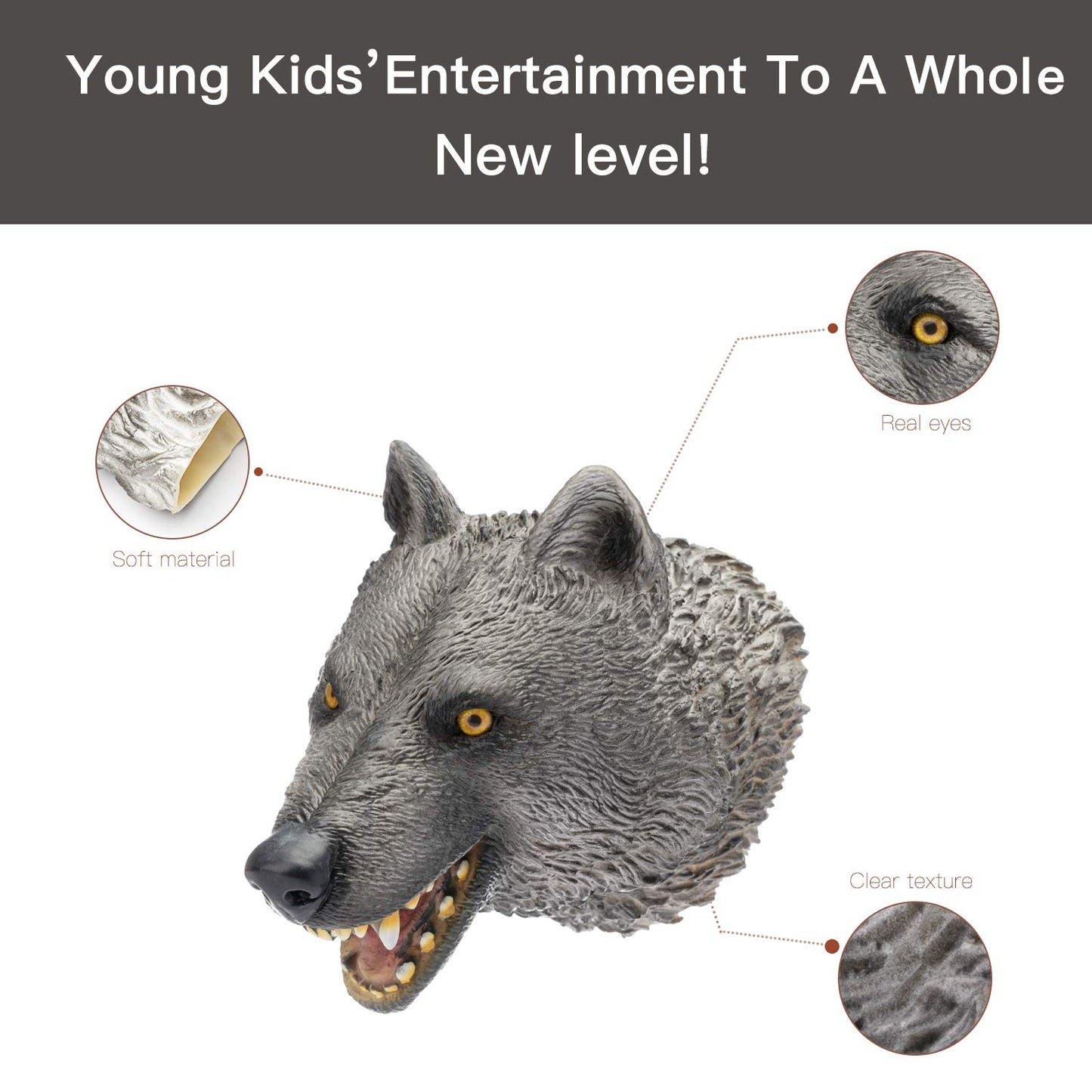 Yolococa Wolf Hand Puppet Realistic Latex Soft Animal Toy Storytelling Role Play Party Supplies For Kids