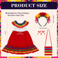 Funnysoft 6 Pcs Mexican Dress for Girls Traditional Cinco De Mayo Dress with Flower Headpiece Fiesta Dress Costume(for 4 Years)