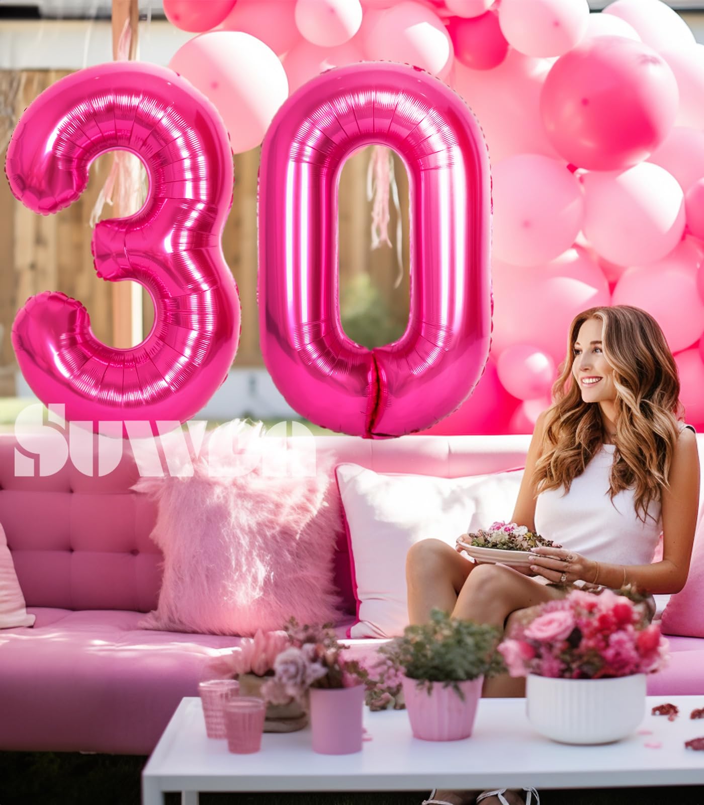 Suwen 40 Inch Large Hot Pink 30 Balloon Numbers Big Foil Helium Number Balloons 0-9 Jumbo Happy 30Th Mylar Birthday Party Decora