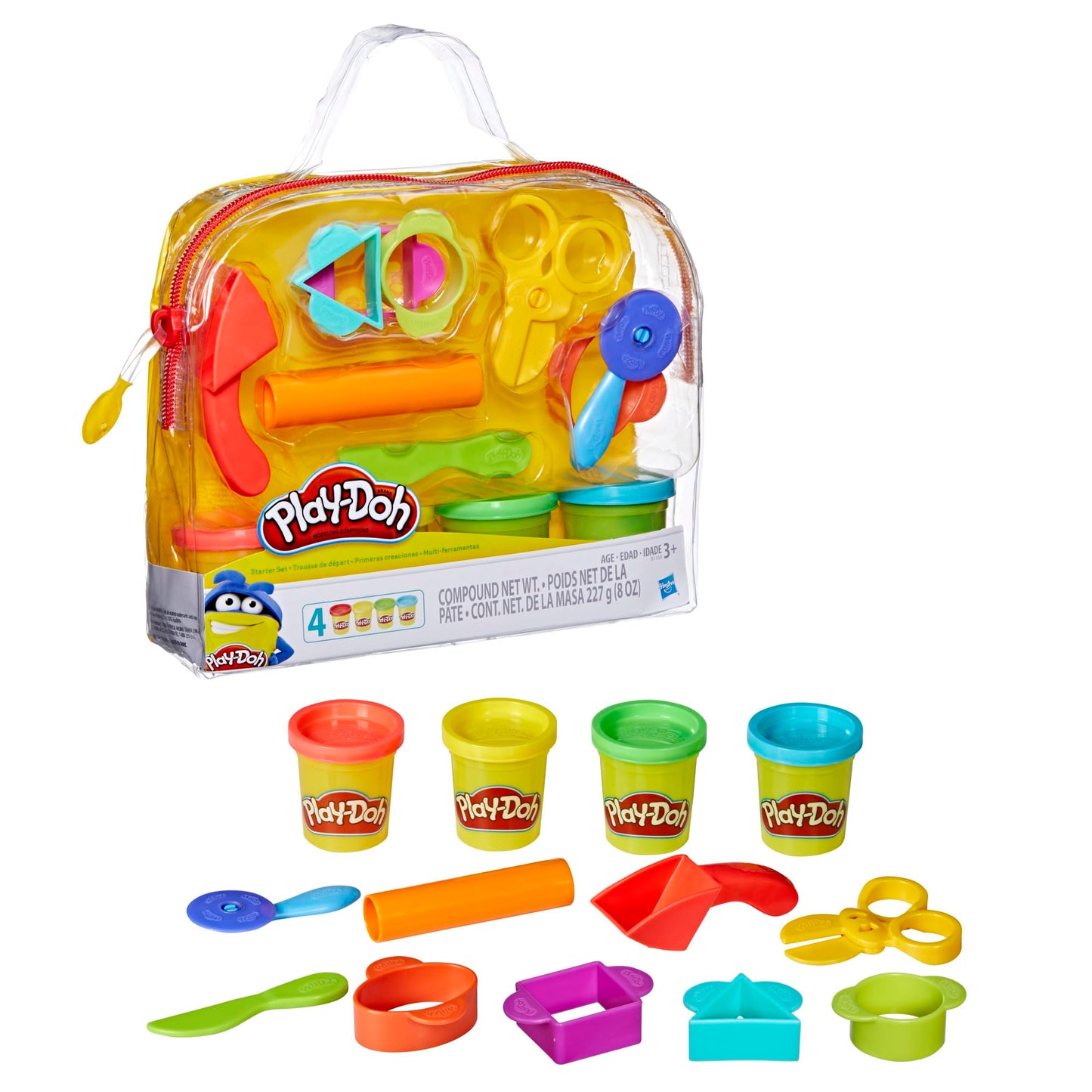 Play-Doh Starter Set 9-Piece Kit with Storage Tote & 4 Modeling Compound Cans, Arts and Crafts Toys for Kids 3 Years & Up, Presc