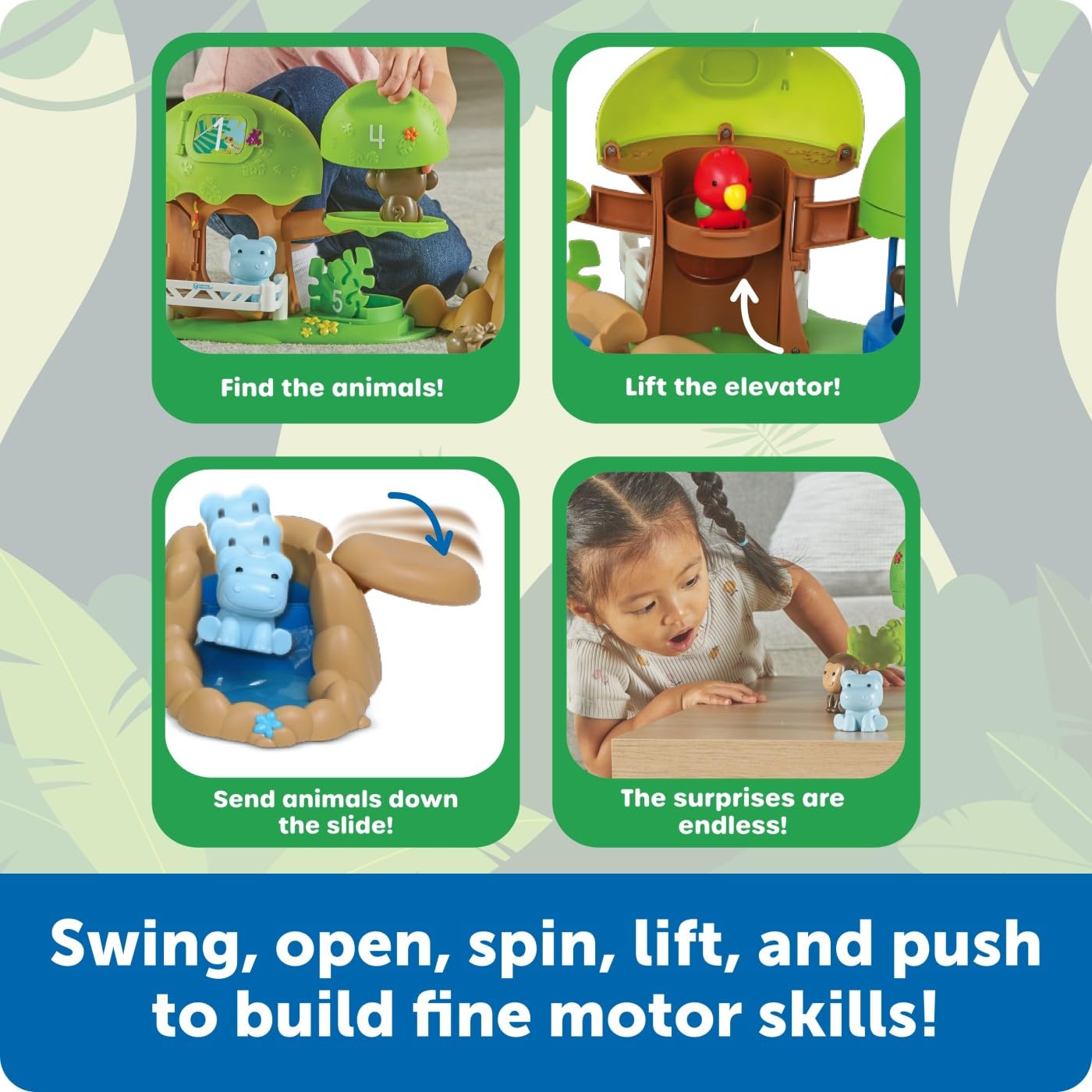 Learning Resources Peeksville Jungle Playset - Animal Kingdom Figurines, Fine Motor Skills Toy for Toddlers, Model LER7748