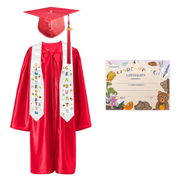 Graduatepro Kindergarten Graduation Cap And Gown Package Class Of 2025 For Kids With Stole Certificate As Party Gift Red 27