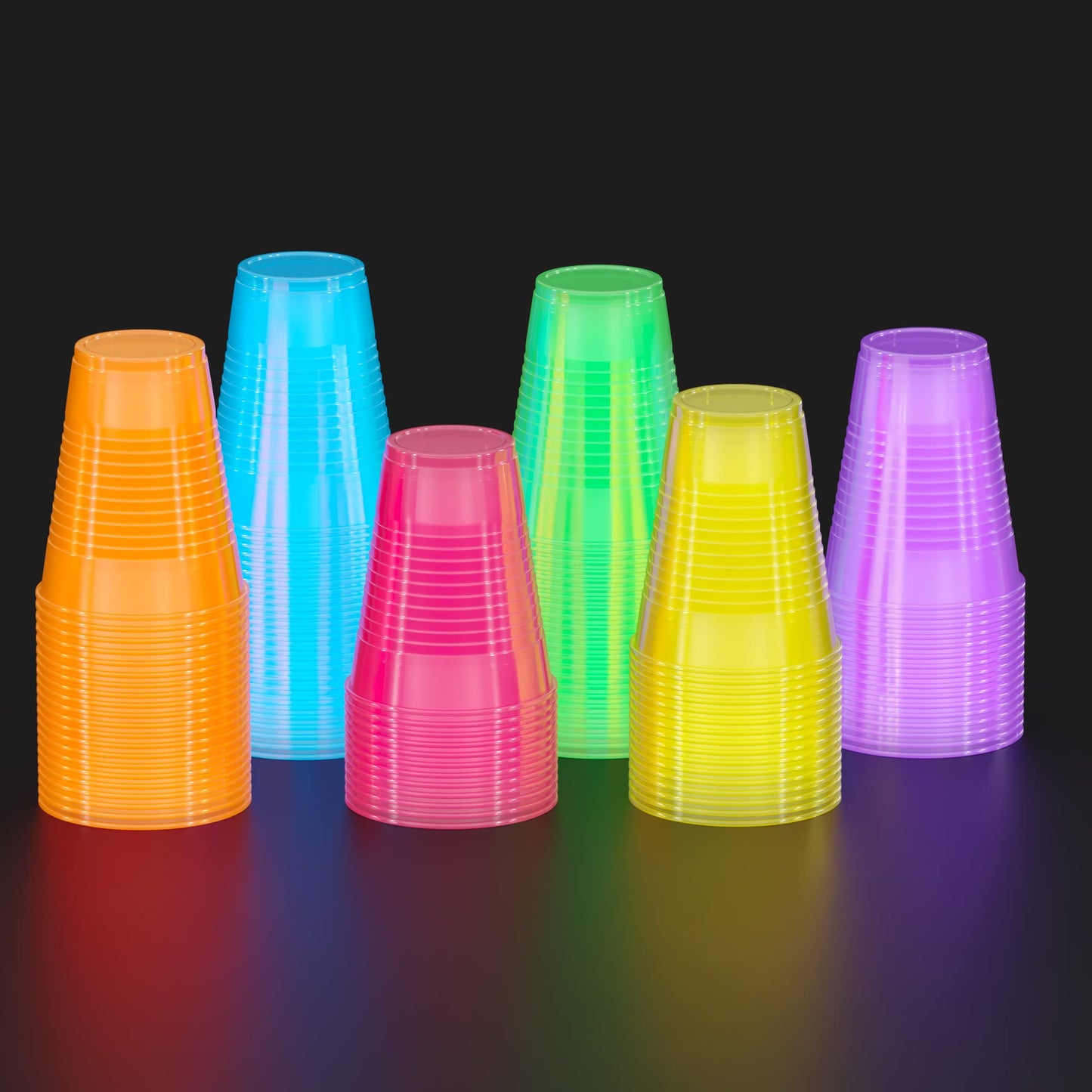 Exquisite Blacklight Reactive Glow Cups - 12 Oz Disposable Plastic - 60 Pack Assorted Neon Colors for Parties