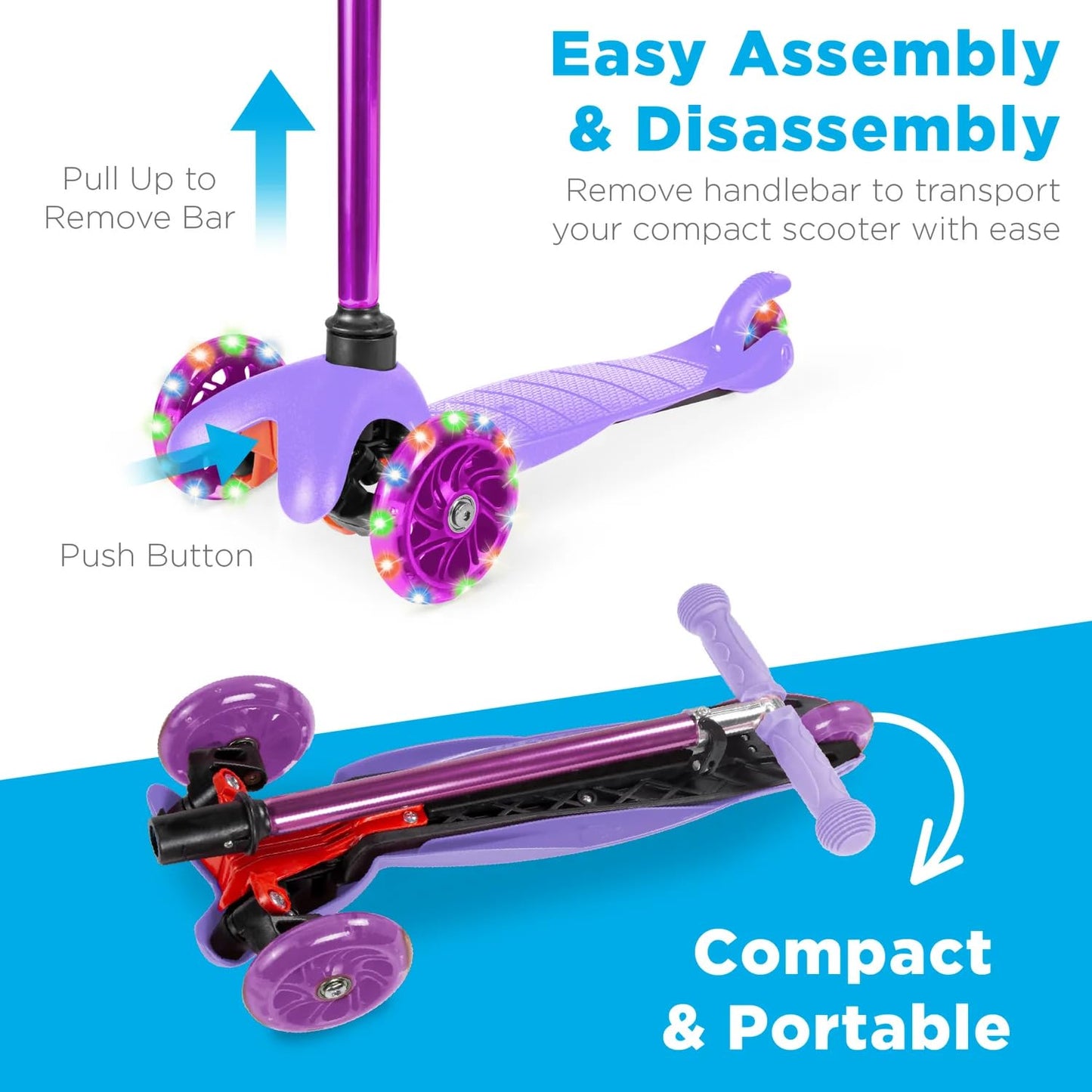 Best Choice Products Kids Mini Kick Scooter Toy W/ Light-Up Wheels, Height Adjustable T-Bar, Foot Break - Purple