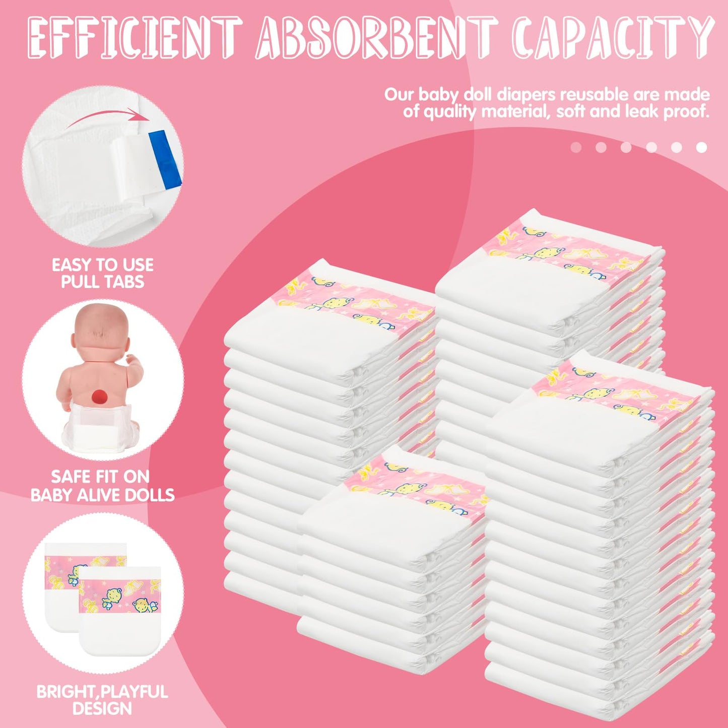 Libima 80 Pack Baby Doll Diapers Paper Reborn Doll Diapers Refill For 18-24 Inch Newborn Dolls Accessories Underwear Underpants,