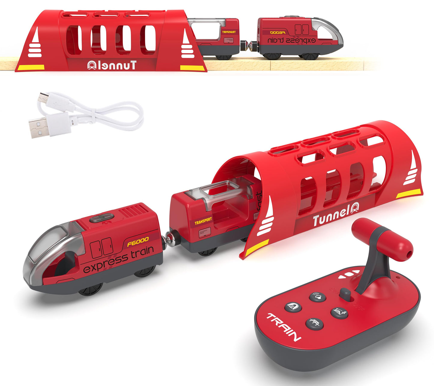 Toy Train Set Remote Control Locomotive Train, Motorized Train For Wooden Track, Electric Train And Tunnel With Sound & Lighting Effect, Magnetic Trains Compatible With Thomas, Brio, Chuggington