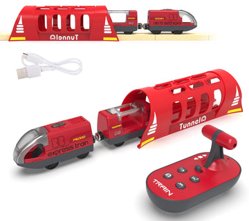 Toy Train Set Remote Control Locomotive Train, Motorized Train For Wooden Track, Electric Train And Tunnel With Sound & Lighting Effect, Magnetic Trains Compatible With Thomas, Brio, Chuggington