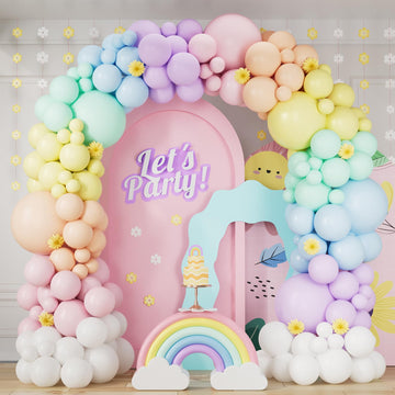 163Pcs Pastel Rainbow Balloon Arch Garland Kit With Assorted Color Balloons Pastel Blue Pink Orange Green Yellow Purple And Whit